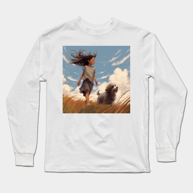 Windy Day to walk her dog Long Sleeve T-Shirt by Liana Campbell